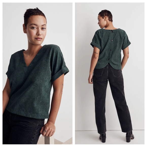 Madewell Tops - Madewell Corduroy V-Neck Top in Dark Palm
